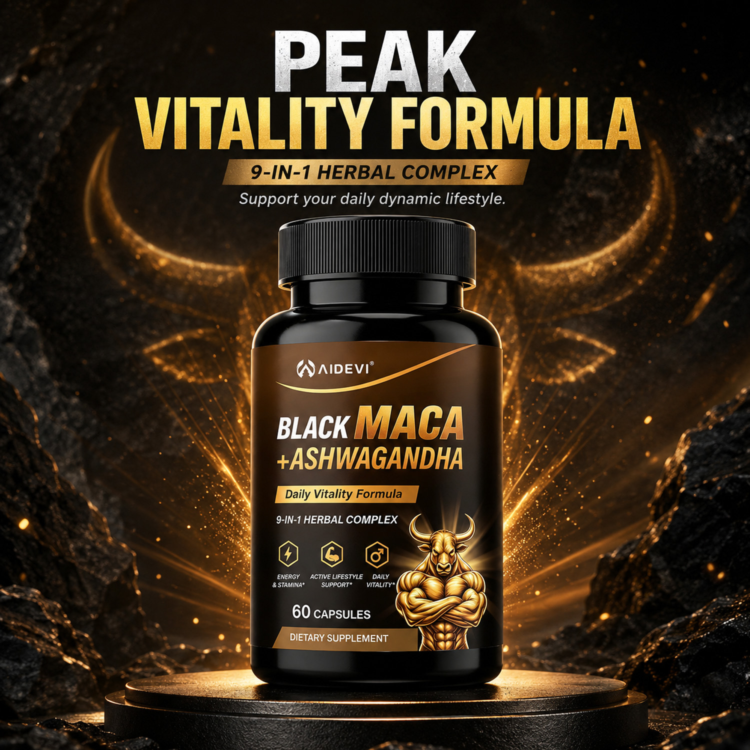 AIDEVI Black Maca + Ashwagandha | Male Energy & Vitality Support